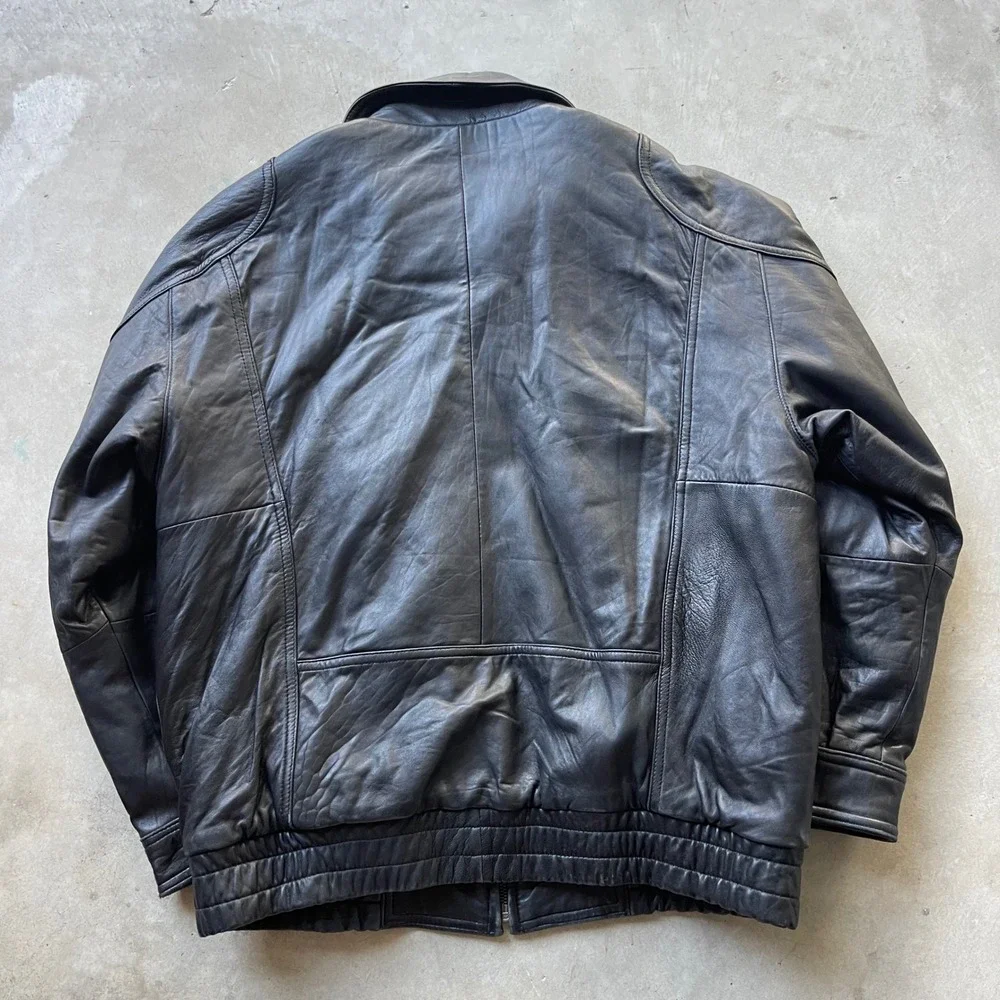 Lakeland Vintage Black Leather Bomber Jacket Mens Size 40 Quilted Zip Up Aviator